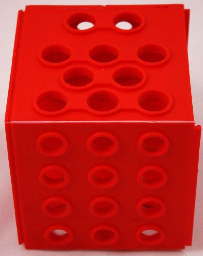 Cube Test Tube Rack - Four Sizes of Holes  - Red Plastic