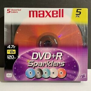Maxell DVD+R Sparkler 4.7GB 5 Pack Assorted Multi Colored Blank Recordable Discs