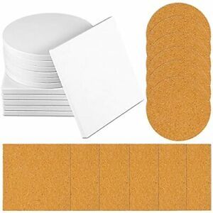 24 Pieces White Ceramic Tiles for Crafts Coasters Round Ceramic Tiles Unglaze...