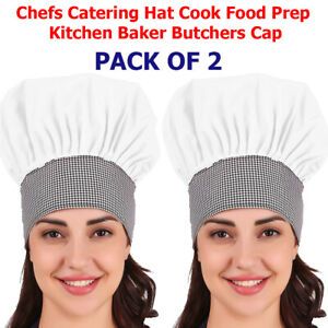 Unisex Tall Pleated Chefs Catering Hat Cook Food Prep Kitchen Baker Butchers Cap