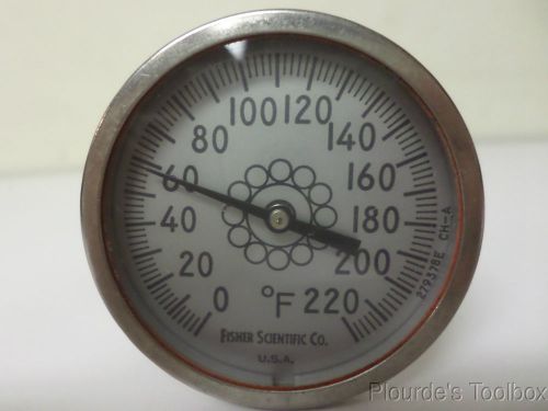 Used fisher scientific ss 1-3/4&#034; bi-metal dial thermometer, 8&#034; stem, 0 - 220°f for sale
