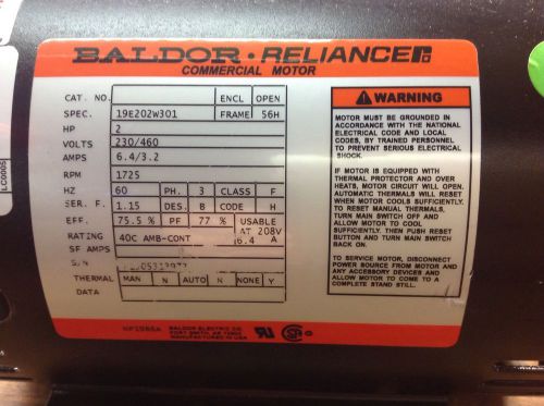 BALDOR RELIANCE MOTOR 2HP 230/460 VOLTS, 1725 RPM 3 PHASE