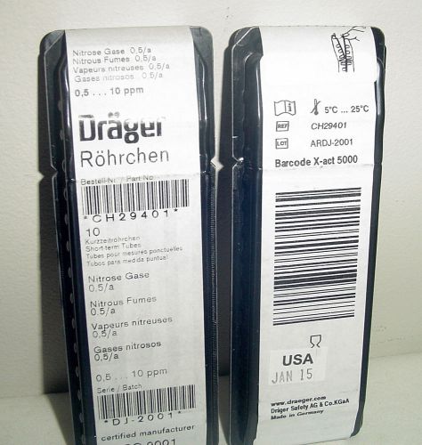 New~lot of 10 draeger/drager nitrous gas detection short-term tubes exp 1/2015 for sale