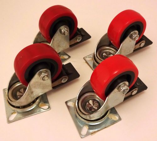 Set of 4 Swivel Casters 2&#034; with Brake Poly 75# 75 lb. 3&#034; high Titan
