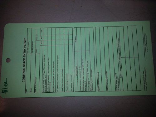 Confined Space Entry Permits 4 1/4&#034; x 8 1/2&#034; on green cover stock
