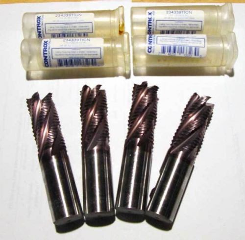 4 Pcs. Controx 1&#034; 5% Cobalt Coarse-Pitch Roughing CNC End Mills-TiCN Coated