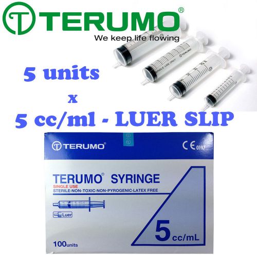 5 x 5ml 5cc Terumo Syringe Luer slip Hypodermic Needle Sterile Latex Free JAPAN