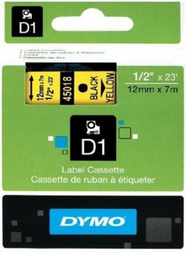 Dymo D1 Label Tape 45018 12mm x 7m Black on Yellow