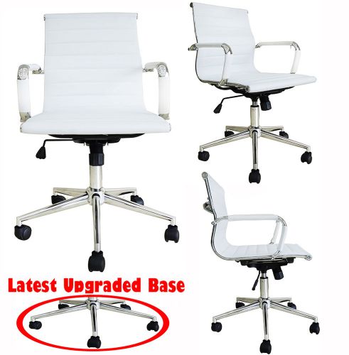 Synthetic leather white ribbed mid back office chair computer armchair new for sale