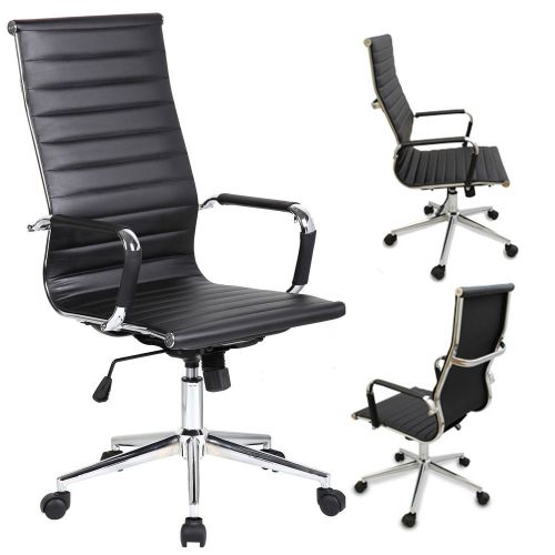 New executive black pu leather ribbed office desk chair high back modern comfort for sale