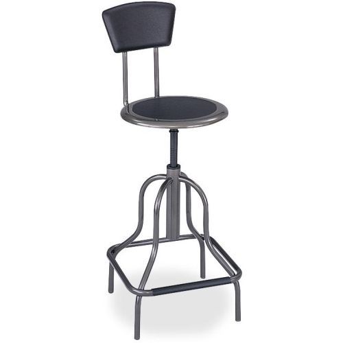 Safco diesel high base stool with back -leather black -steel pewter frame for sale