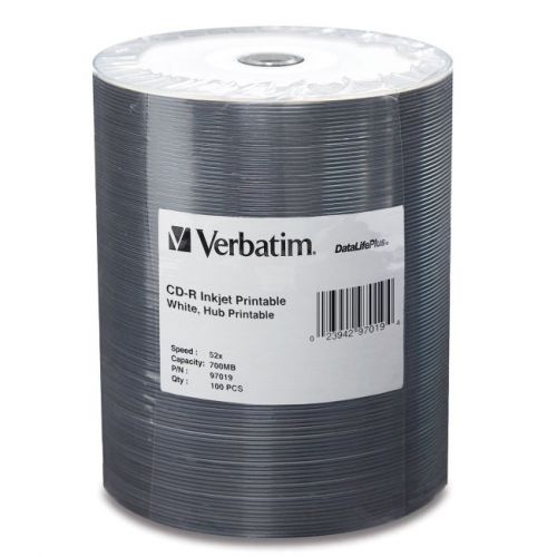 VERBATIM 97019 80-Minute/700MB 52x DatalifePlus White Inkjet Hub Printable CD...