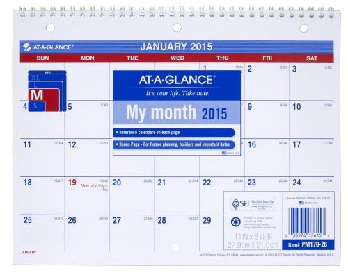 AT-A-GLANCE Monthly Desk And Wall Calendar 2015, Wirebound, 11 x 8.5 Inch Page S