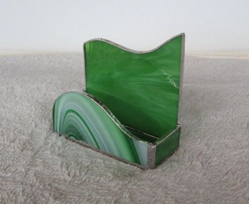 Stained Glass Business Card Holder - Green Swirl