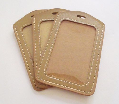 NEW LIGHT BROWN BUSINESS ID CARD HOLDER CLEAR PLASTIC POUCH CASE PU LEATHER 3PCS