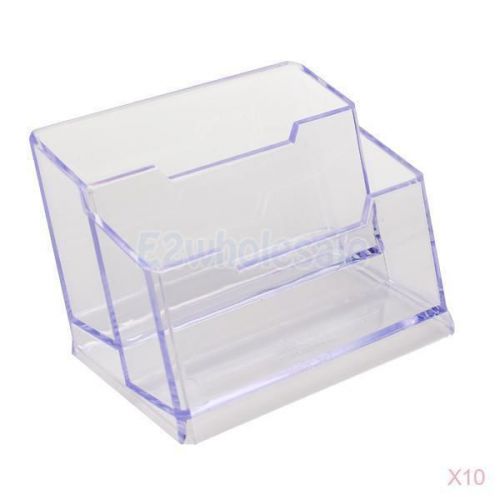 10x Clear Plastic Desktop Business Card Holder Display Stand 2 Compartment Tiers