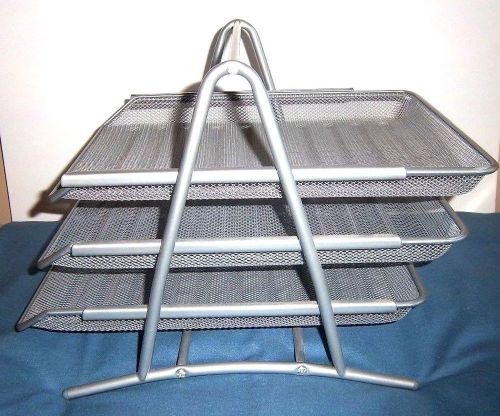 3 tier steel mesh desk tray organizer shelf letter paper storage steel-gray for sale