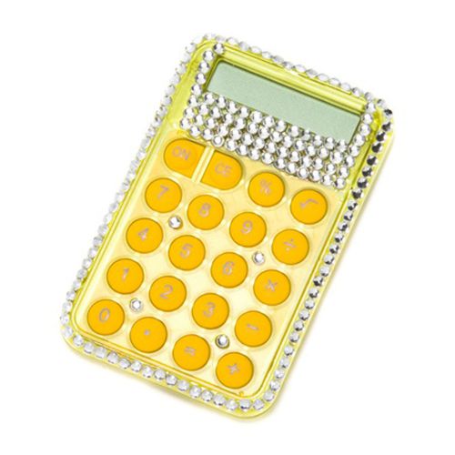 Clear Crystal Rhinestone Crusted Yellow Mini Calculator