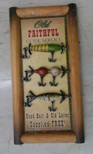 Old Faithfull Guide Service Used Bait &amp; Lures picture sign Office home 12&#034;X 6&#034;