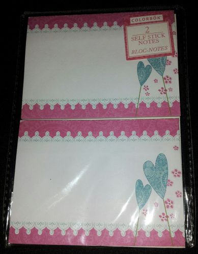 NEW! COLORBOK BLUE HEARTS/PINK BORDER PACK OF 2 SELF STICK NOTES 2 x 20CT CHINA