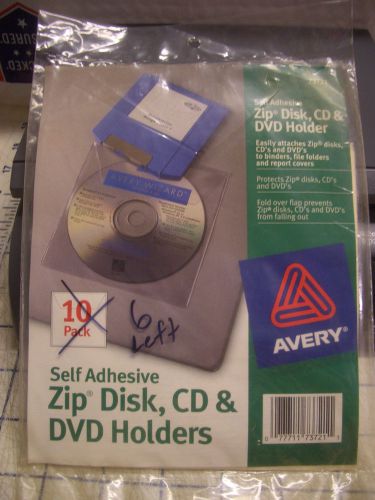 6 Pack Adhesive Back Clear Media Holders Zip Disk CD DVD Avery #73721 USED