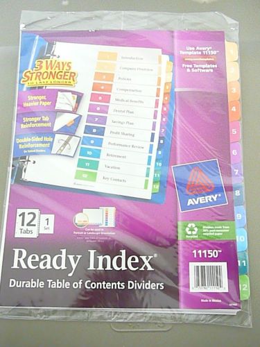 Avery 11150 (same as 11141) Ready Index Table of Contents Dividers 12 tabs