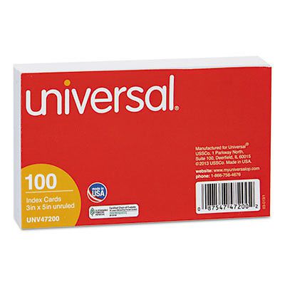 Unruled Index Cards, 3 x 5, White, 100/Pack 47200