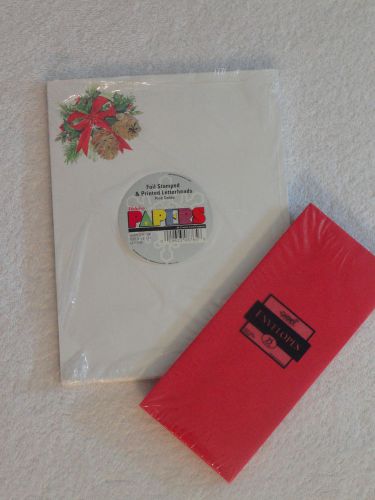 Pine Cone / Holly Paper (8 1/2x 11) &amp; Red Envelopes
