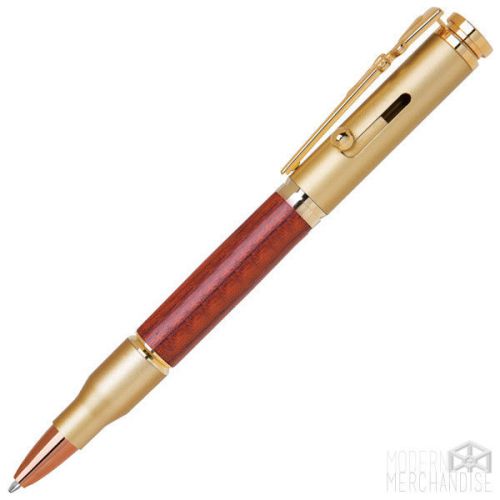 Solid Brass Rifle Bullet Satin Gold with Rosewood Bolt Action Ballpoint Pen