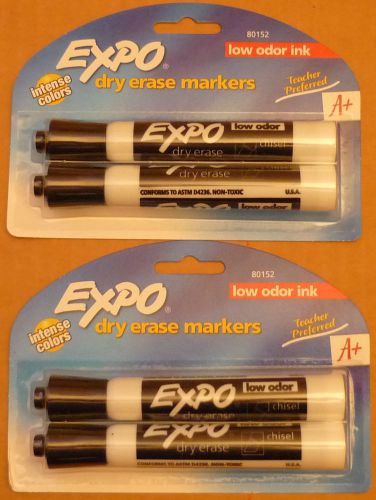 Lot 2 - Expo Dry Erase Markers, Black, Chisel Tip,  Pack of 2 (80152)