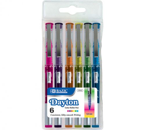 BAZIC 6 Color Dayton Rollerball Pen w/ Metal Clip, Case of 24