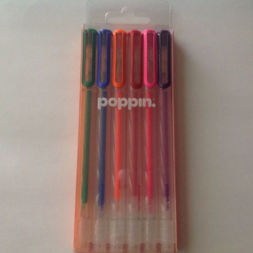 Poppin Super Smooth Assorted GEL INK Pens x 6 Pink Red Orange Green Blue Purple