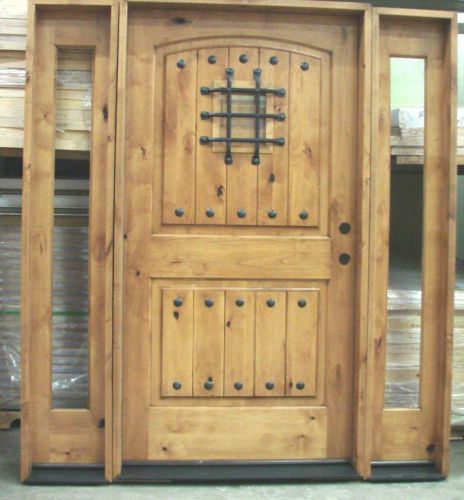 Knotty alder door 42&#034; x 80&#034; with (2) glass half sidelights new front entry door for sale
