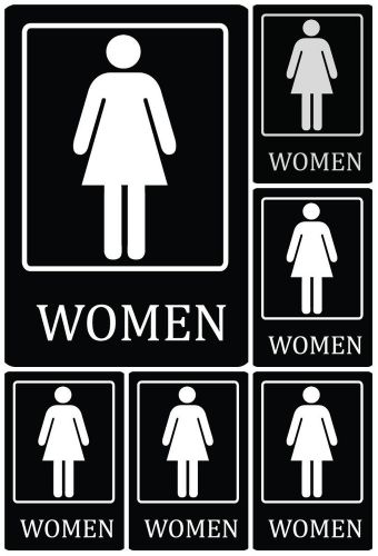 Set Of 6 Restroom Sign Black WOMEN Bathroom School + Store Privacy Wall Signs US