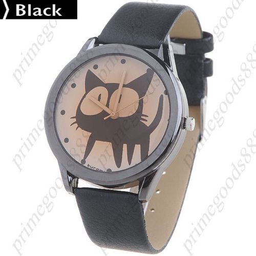 Gray Cat Synthetic Leather Quartz Wrist Wristwatch Women&#039;s Free Shipping Black