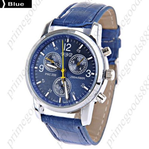 Unisex pu leather round quartz analog wrist sub dials in blue free shipping for sale