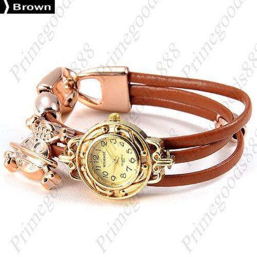 Charm Spaghetti PU Leather Round Analog Quartz Wrist Wristwatch Women&#039;s Brown