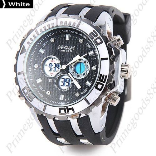 LCD Waterproof Analog Silica Gel Digital Quartz Men&#039;s Wrist Wristwatch White