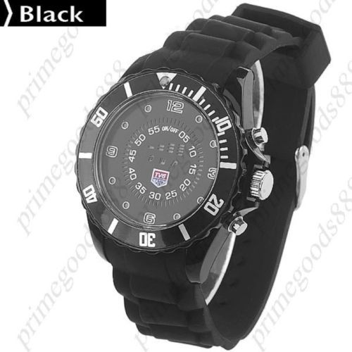 LED Digital Round Case Rubber Quartz Wrist Wristwatch Women&#039;s Black