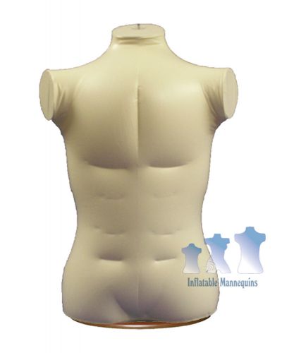 Inflatable Male Torso Extra Large, Ivory With Wood Table Top Stand, Brown
