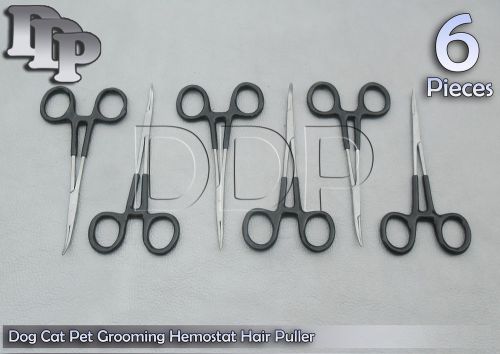 6 Dog Cat Pet Grooming Hemostat Hair Puller 5&#034; Black Curved