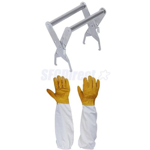 Pair beekeeping gloves size xl +1 bee hive frame holder lifter capture grip tool for sale
