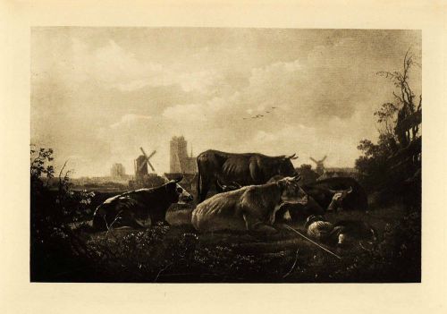 1908 Photogravure Albert Cuyp Cattle Landscape Herdsmen Sleeping Livestock XAB6