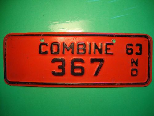 Vtg  Advertising Accessory Farming 1963 ND Combine License Plate Tag Topper NR