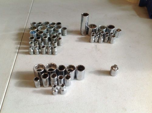 Lot Of 57 Assorted Sockets 3/8&#034; And 1/4&#034; Drive
