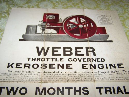 Original WEBER Kerosene Hit Miss Gas Engine Sales Poster Steam Tractor Oiler WOW