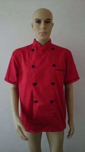 Short Sleeve Classic Kitchen Cook Chef Waiter Waitress Coat Uniform Jacket Red