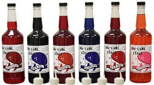 New snow cone &amp; shave ice syrup-ready to use-six quart assortment for sale