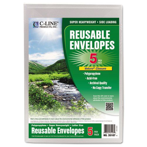 Reusable Poly Envelope, Hook and Loop Closure, 9 1/4 x 12 4/5, Clear