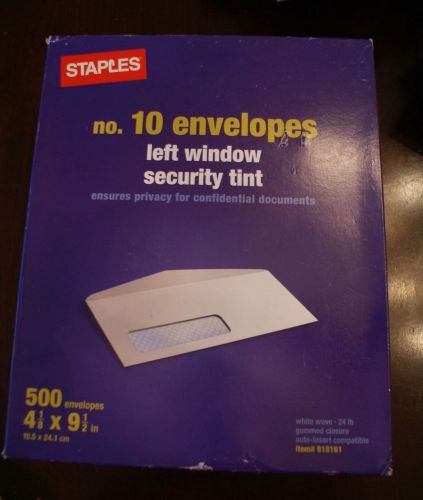 STAPLES BRAND ENVELOPES #10 LEFT WINDOW SECURITY TINT 500+ NEW